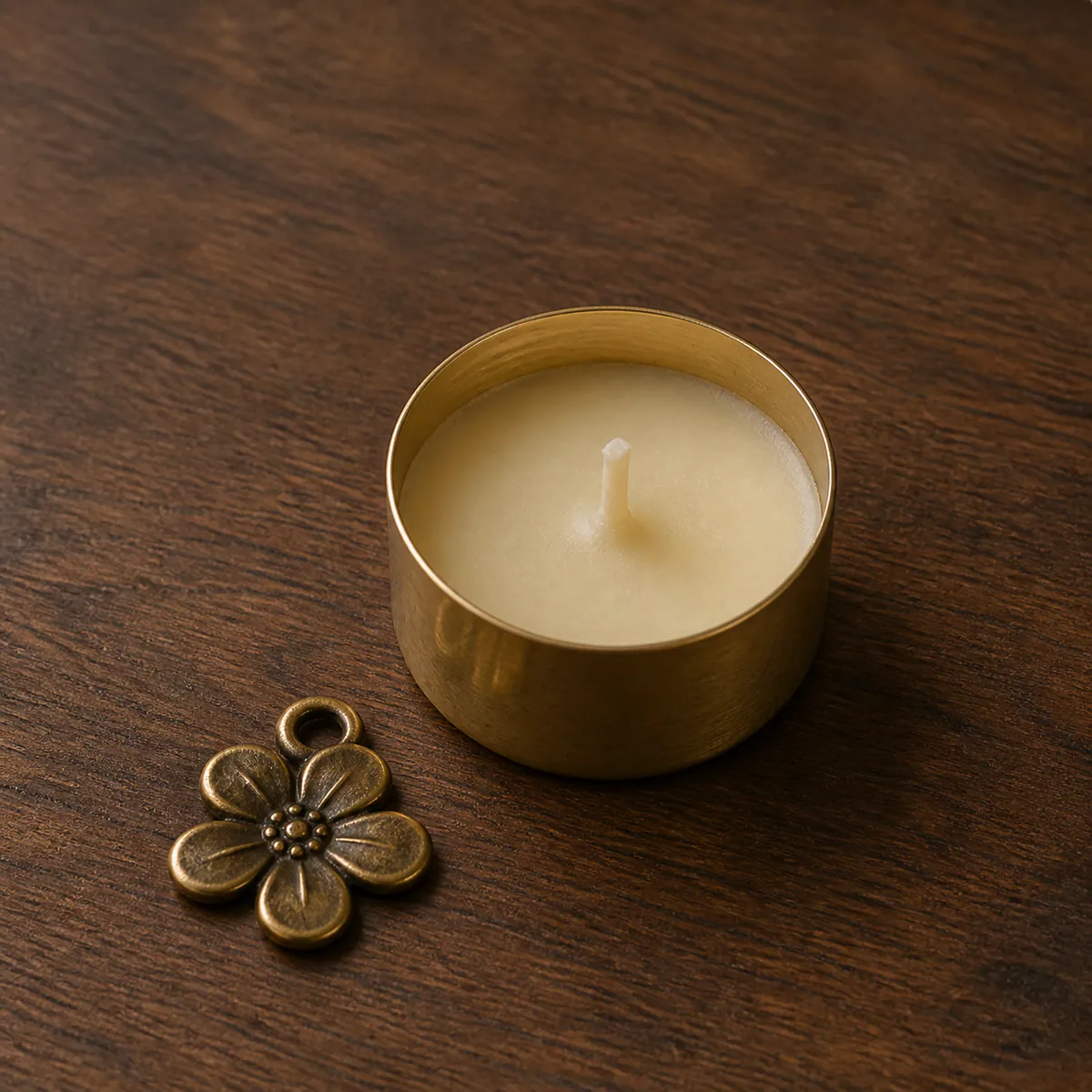 Small candle charm on a sober warm backdrop