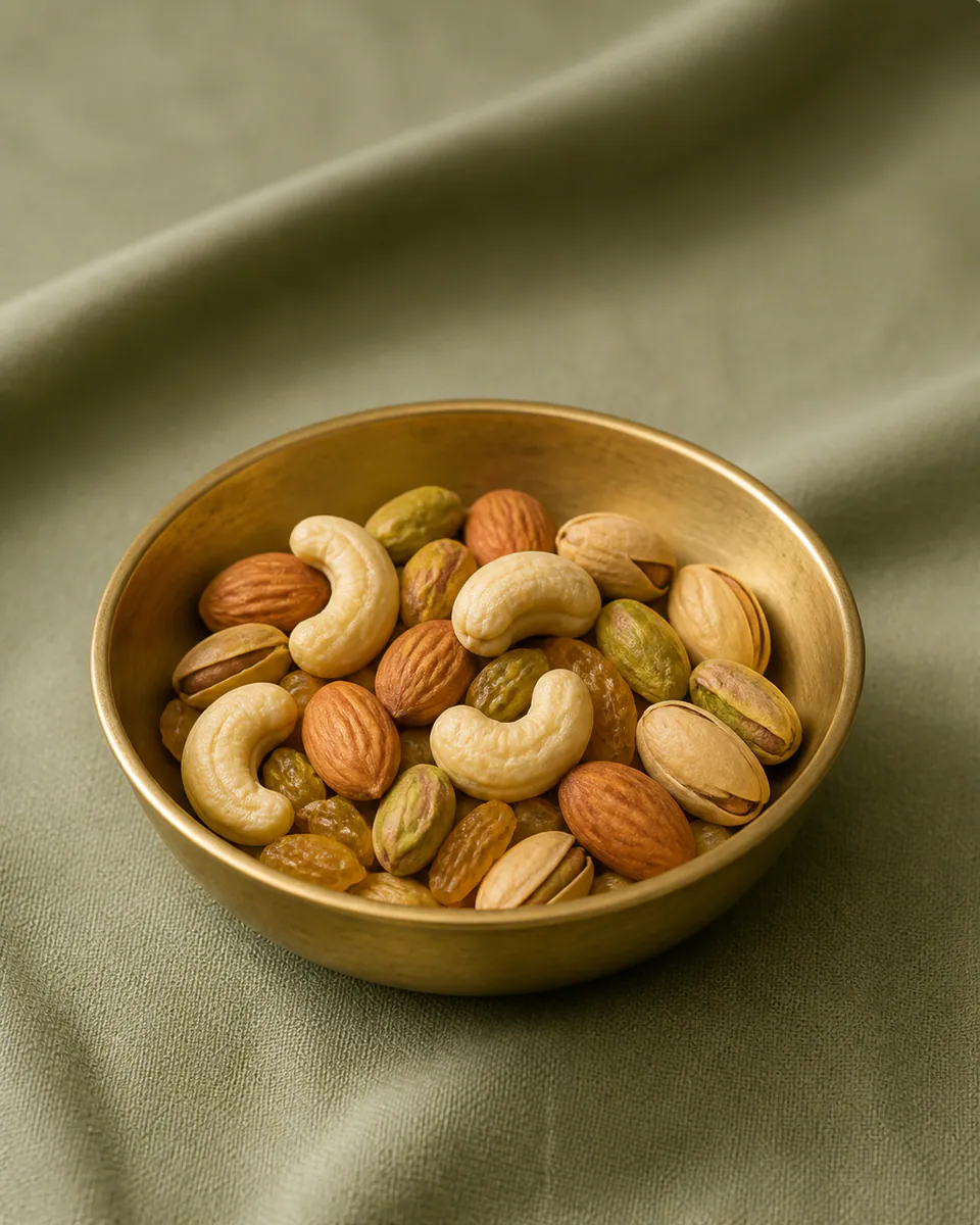 Dry fruits in a simple bowl on a sober backdrop