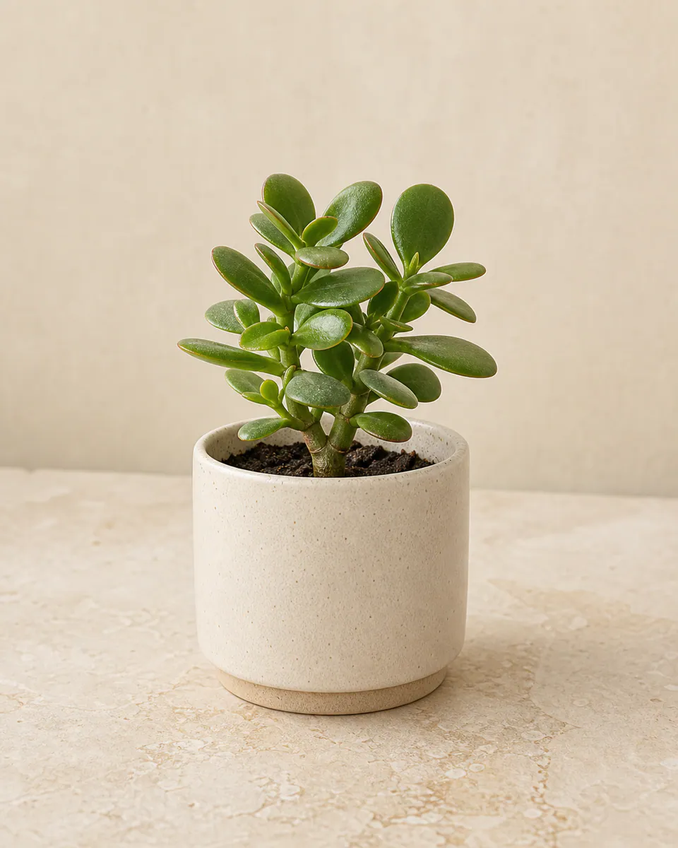 Small plant in a clean pot on a calm backdrop